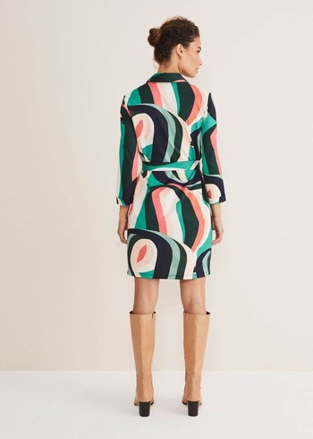 Phase Eight Beth Swirl Belted Shift Dress Green/Multicolor Canada | QSINTV-634